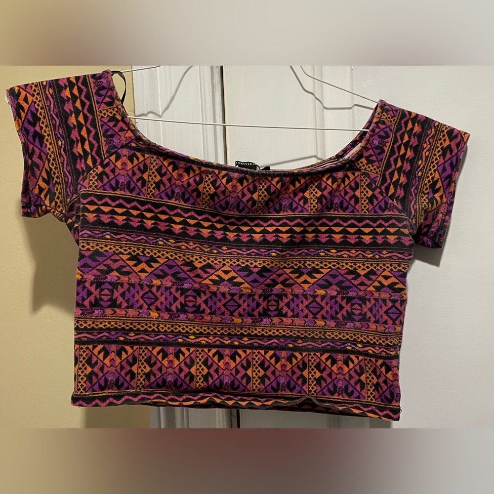 Forever 21 Tribal Print Crop Top - Purple and Orange